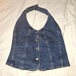 Denim Adjustable Halter Top Sz XL